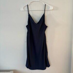 urban outfitters navy blue cowl neck silk satin zip up back slip mini dress💙